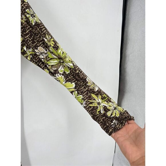 Pendleton Womens Floral Knit Long Sleeve Faux Wrap Midi Dress Brown Green Medium - Picture 6 of 8